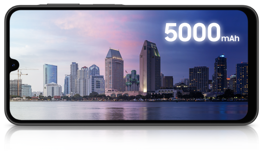 5,000mAh battery display over a city