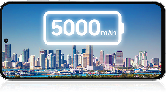 5,000mAh battery display over a city