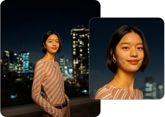 Woman smiling in camera night mode