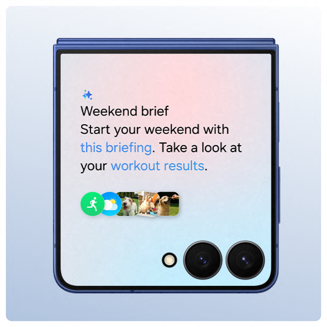 Phone flipped shut showing screen with gemini summary of your week with accessible links.