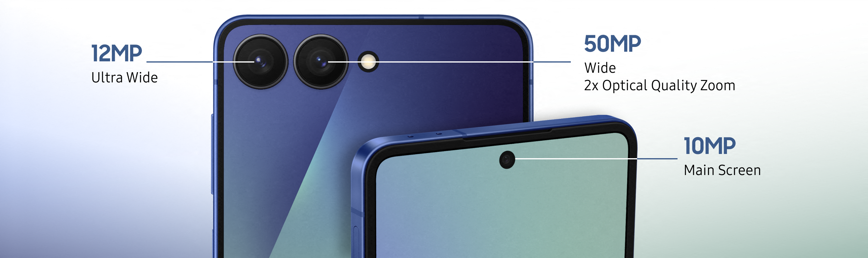 Detailed composite image labelling each of the 3 cameras present on the Galaxy Z Flip7