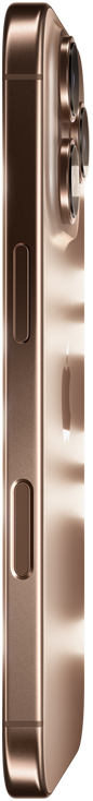 iPhone 16 Pro in Desert Titanium finish, side exterior, Apple logo in centre, raised Pro camera system, Side button, Camera Control button