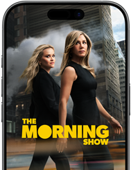 An iPhone 17 front screen showing the Apple TV+ series The Morning Show