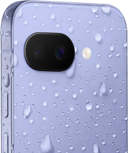 Google Pixel 9a covered in water droplets