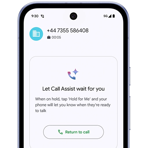 Google Pixel 9a screen displaying Call Assist feature