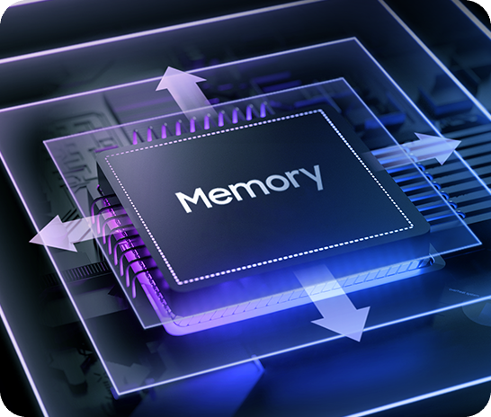 A processor chip text representing the memory of Galaxy A18 is shown embedded on a grid.