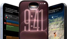 3 iPhone 18 Pro devices in Glacier, Burgundy and Black, front exterior, screens show Siri AI integration in Lock Screen, Message Summary and Ask Siri