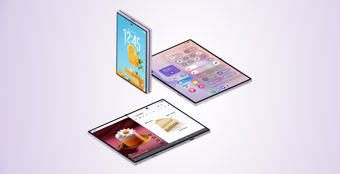 3 images of the Fold8 highlighting the UI functionality