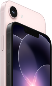 iPhone 17e, horizontal side and back exterior, soft pink colour, iPhone 17e, horizontal side and front exterior, black colour