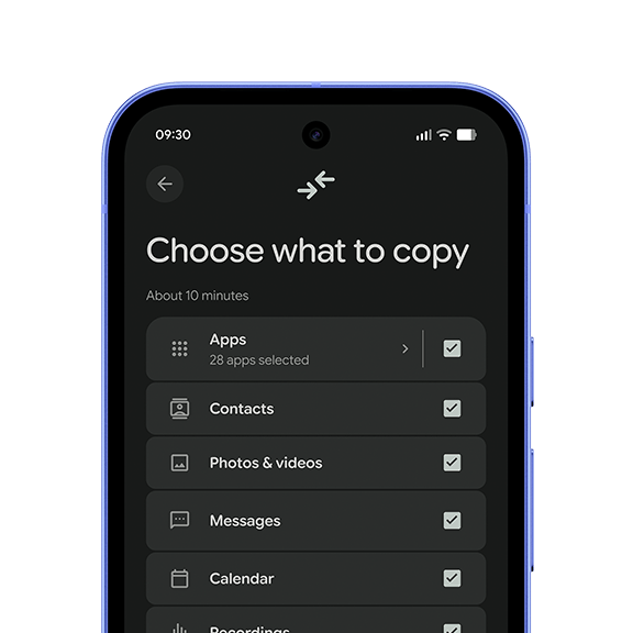 Close up image of Pixel screen showing user steps to copy over apps from alterternate device.