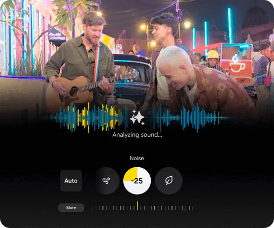 People jaming and Audio Eraser analyzing sound